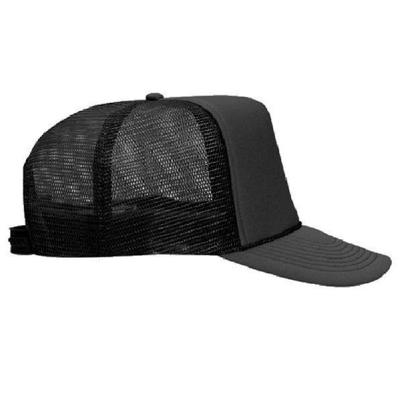 Otto Polyester Foam Front 5 Panel High Crown Mesh Back Trucker Hat - Black - Image 4